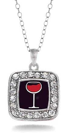 Silver Square Charm 18 Inch Necklace with Cubic Zirconia Jewelry