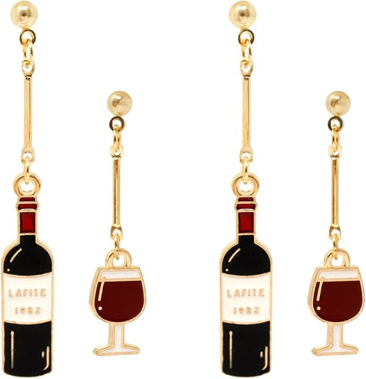 Unique Wine Glass Dangle Drop Earrings
