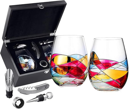 Wine Gift Box with Stemless Wine Glasses