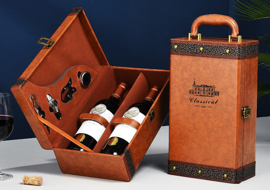 Wine Gift Box with 4 Wine Accessories Set,Portable Two Bottle Wine Carrier Case