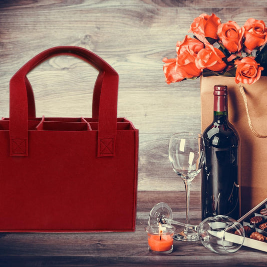 Red 6 Bottle Felt Wine Bag