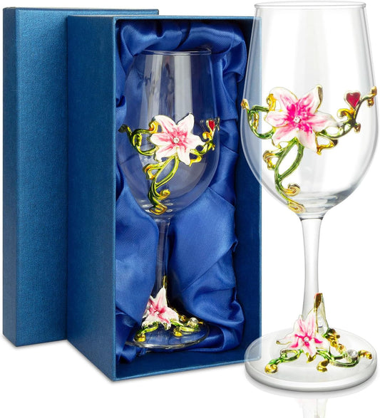 Handmade Painted Enamel Flower Glass Wine Glasses