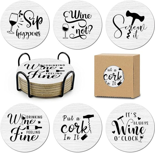 Coasters for Drinks Absorbents with Holder 6 Pcs Set