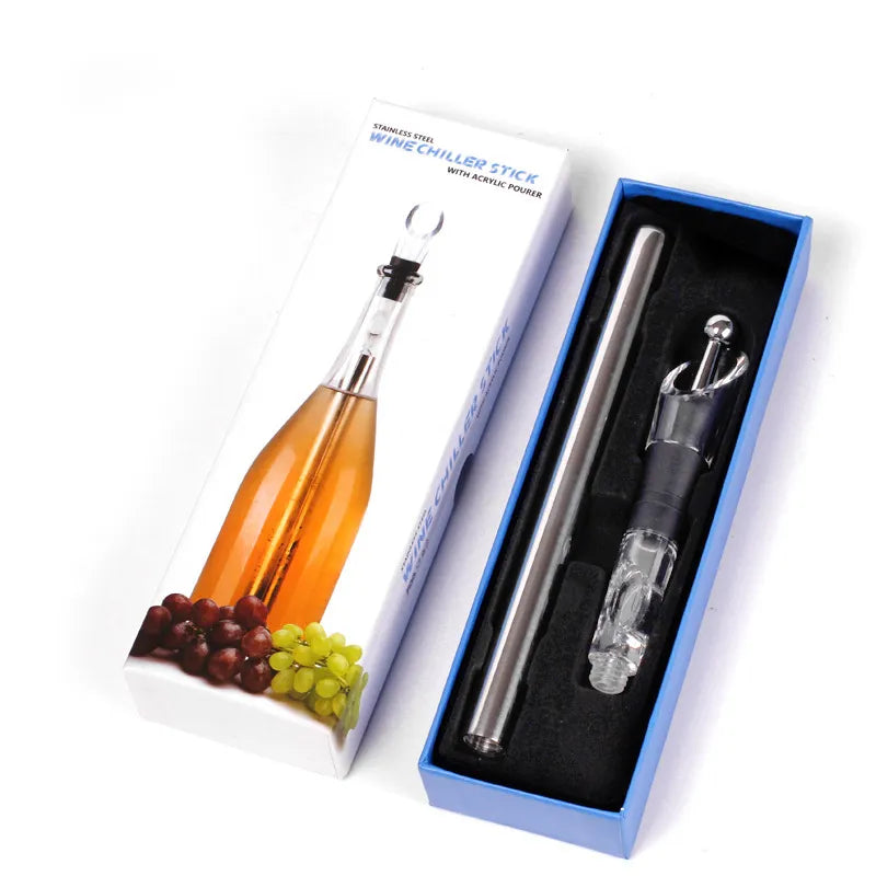 Stainless Steel Ice Wine Chiller Stick With Wine Pourer Cooling Stick Cooler Beer Beverage Frozen Stick Ice Cool Bar Accessories