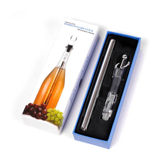 Stainless Steel Ice Wine Chiller Stick With Wine Pourer Cooling Stick Cooler Beer Beverage Frozen Stick Ice Cool Bar Accessories